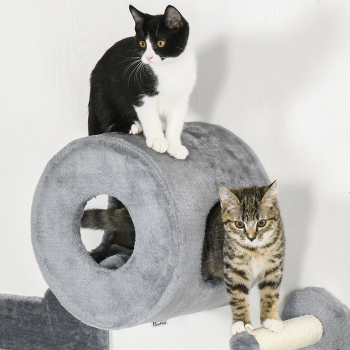 4PCs Modular Cat Wall Tree - Wall-Mountable Platforms, Steps, Scratching Post, and Perch in Grey - Space-Saving Condo for Indoor Cats