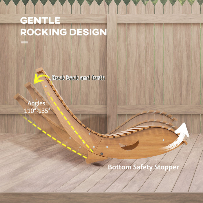 Outdoor Slatted Wooden Rocking Chair - Teak Finish, 130x60x60 cm Durable Patio Rocker - Ideal for Relaxing on Deck or Porch