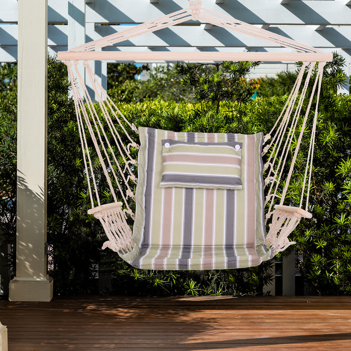 Stylish Garden Hanging Hammock Chair - Durable Thick Rope with Wooden Armrests and Wide Seat - Perfect for Outdoor Relaxation and Comfort