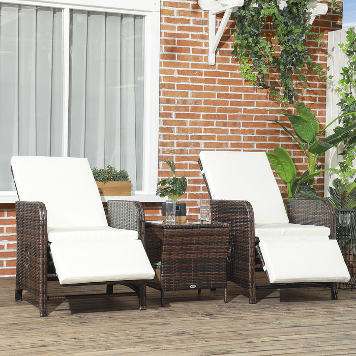 Rattan Bistro Set 3pcs - Mixed-Brown Patio Set with Comfy Cushions & Storage - Ideal for Balcony and Small Outdoor Spaces