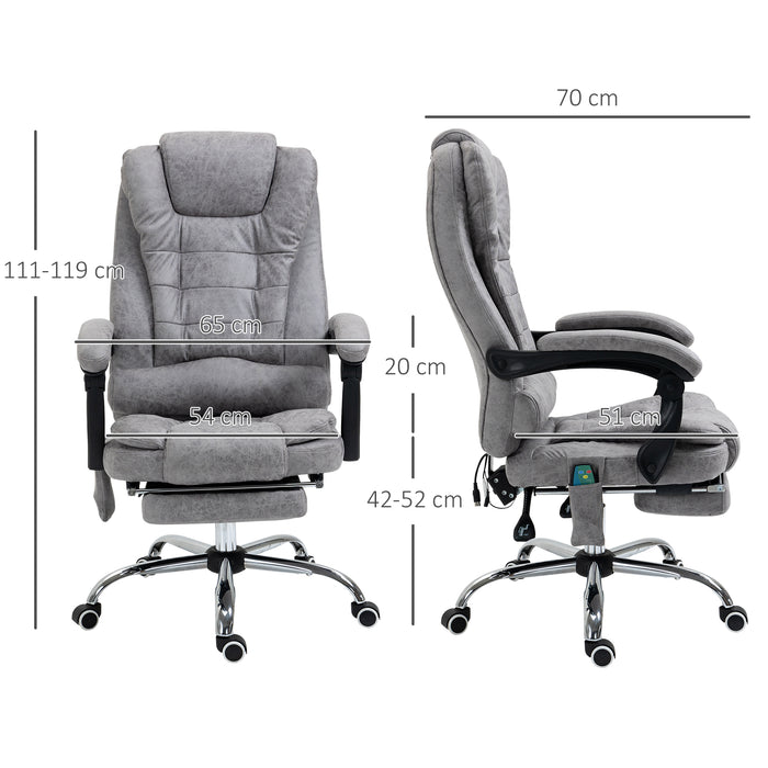 Ergonomic Executive Massage Chair with Heat and Vibration - 6-Point Heated Vibrating Recliner with Swivel, High-Back, and Footrest in Grey - Ideal for Stress Relief and Comfort in Office or Home Study