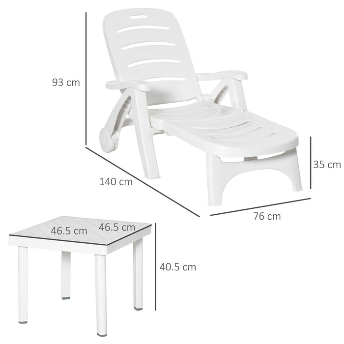 Outdoor 2-Piece Patio Set - Dining Table with Lounge Chair and Side Table in White - Perfect for Garden Entertaining and Relaxation