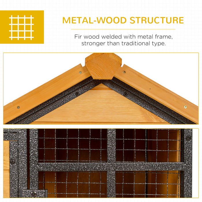 Elevated Wooden Rabbit Hutch with Metal Frame - Outdoor Pet Bunny Cage, Slide-Out Tray for Easy Cleaning - Ideal for Small Animals Safe Housing