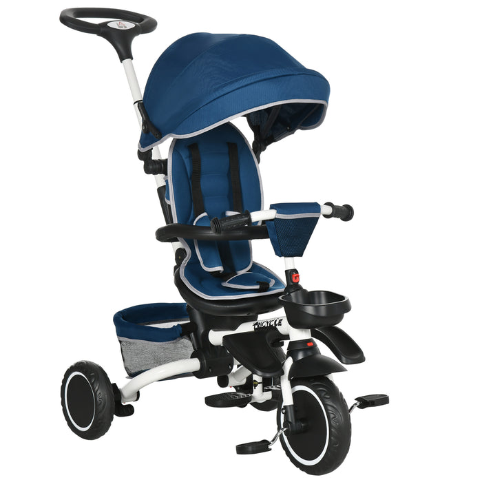 7-in-1 Convertible Trike - Pedal Tricycle with 360° Rotating Seat & Safety Harness - Ideal for 12-50 Month-Old Toddlers & Babies, Blue