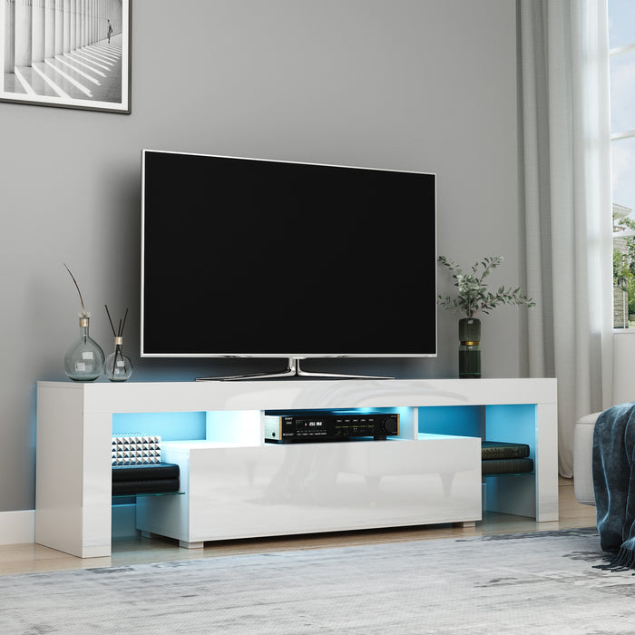 High Gloss Entertainment Center with LED RGB Lights - Holds Up to 65" TVs, Storage Console Table - Modern Living Room Furniture with Remote Control