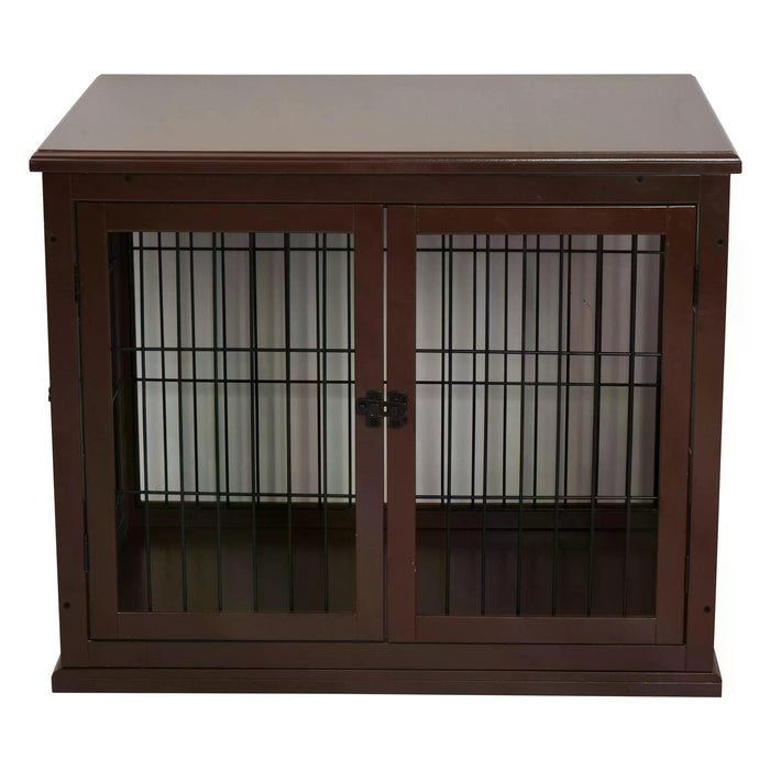 Modern Indoor 66cm Pet Cage - Metal Wire 3-Door Small Animal House with Secure Latches and Decorative Base - Stylish Brown Tabletop Crate for Small Pets