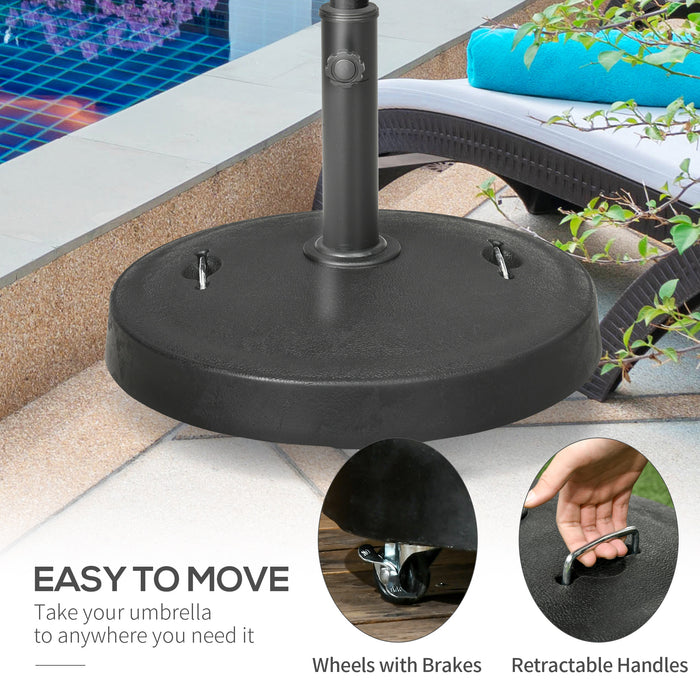 Resin Garden Umbrella Stand with Mobility Features - Wheeled Parasol Base with Retractable Handles for Easy Transport, Fits Φ38-Φ48mm Poles - Durable Outdoor Accessory for Shade Stability