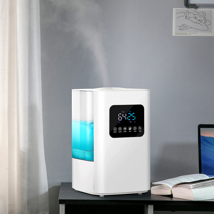 Warm & Cool Mist Humidifier 6L - Bedroom Air Humidifier with LED Display, Quiet Operation, Remote Control - Auto Mode, 13H Runtime for 20㎡ Spaces, White