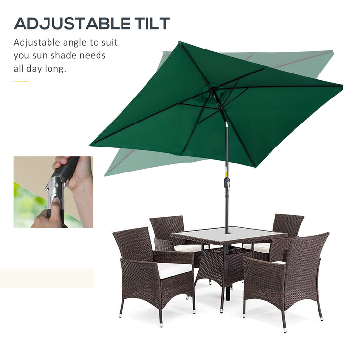 Aluminum Tilt Crank Patio Parasol - 3x2m Rectangular Garden Umbrella with Steel Canopy, Green - Ideal Sun Shade for Outdoor Leisure Spaces