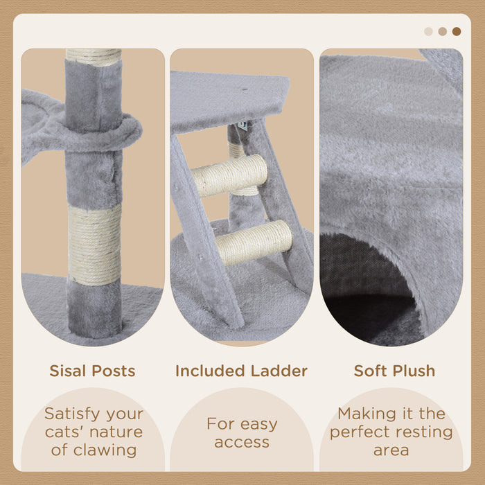 Cat Tree Scratching Post - Multi-Level Kitten Climb Activity Center with Play House - Ideal Pet Furniture for Play & Scratch for Cats (125cm, Grey)