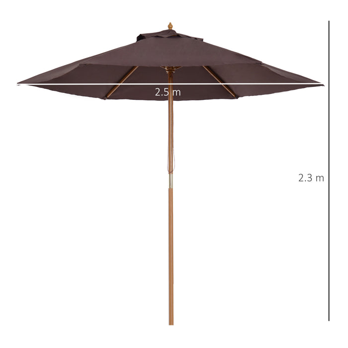 Wooden Garden Parasol 2.5m - Outdoor Patio Sun Shade Umbrella with Canopy in Coffee - Ideal for UV Protection and Relaxation