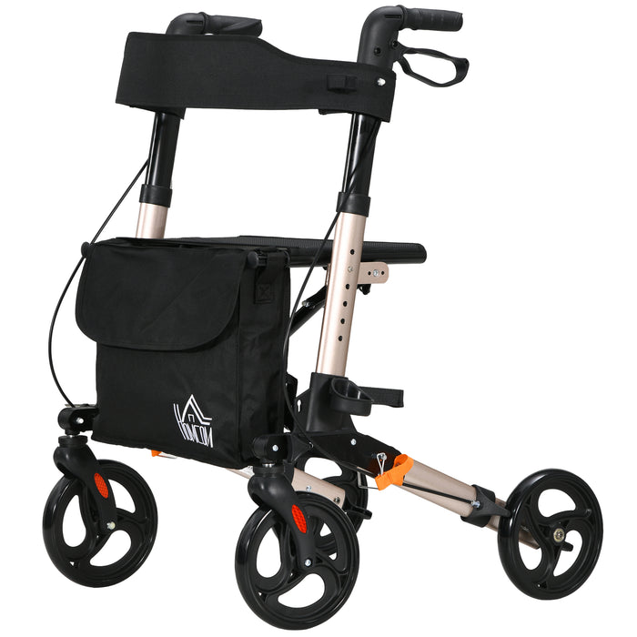 Folding 4-Wheel Rollator with Seat - Mobility Walker with Adjustable Height & Dual Brakes, Cane Holder - Lightweight Aluminium Frame for Elderly & Adults with Mobility Challenges