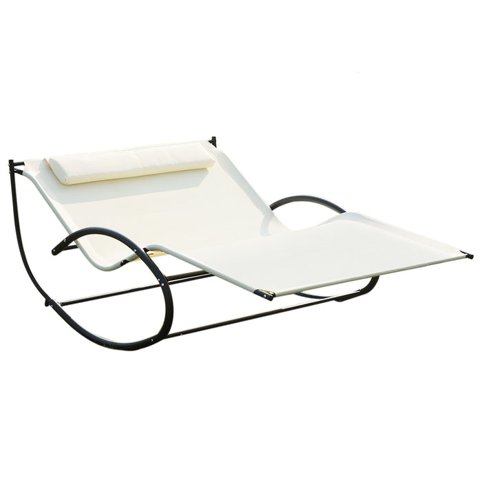 Texteline Double Lounger with Pillow - Beige Comfortable Outdoor Recliner - Perfect for Couples or Poolside Relaxation