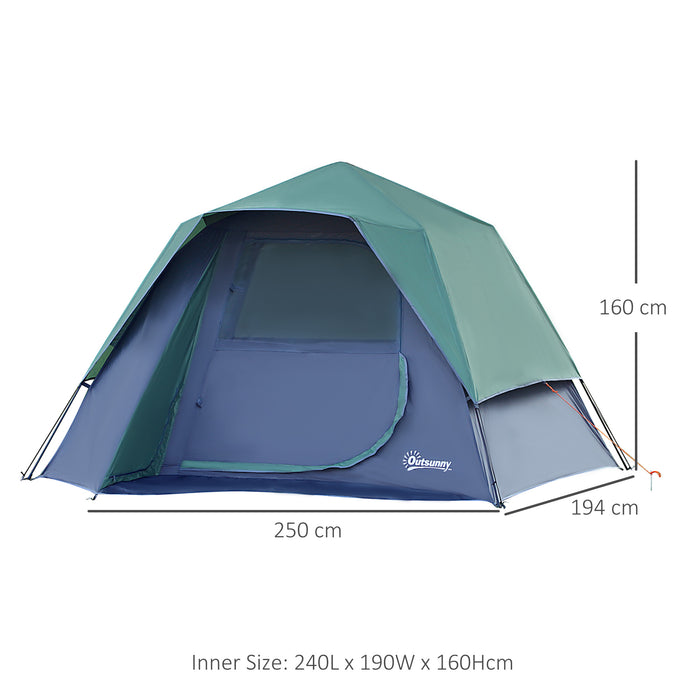 Fibreglass Frame Camping Shelter - 3 to 4 Person Lightweight Tent in Green - Ideal for Hikers and Outdoor Enthusiasts