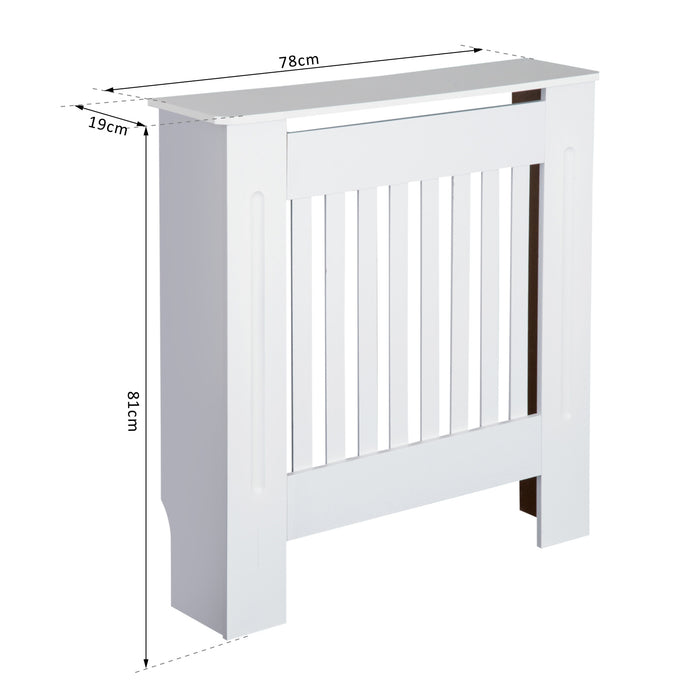 MDF Radiator Cover Cabinet - Elegant Wooden Shelving with Vertical Slatted Vents, White - Enhances Home Office Aesthetics & Heat Distribution (78L x 19W x 81H cm)