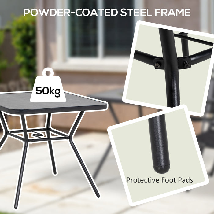 Square Patio Bistro Table with Faux-Marble Top - Outdoor Coffee Table with 42mm Umbrella Hole - Elegant Furniture for Garden Entertaining