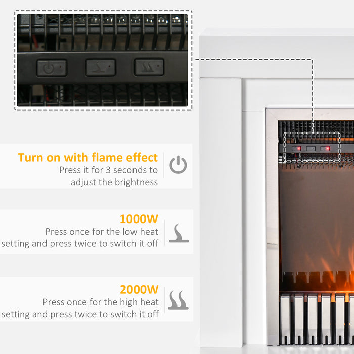 Freestanding Electric Fireplace Suite with Remote - 1kW/2kW Heater, Flame Effect, Overheat Protection - Cozy Ambience for Home & Efficient Heating