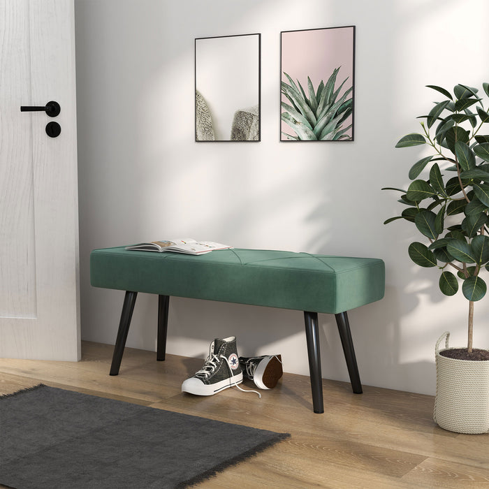 Green Upholstered End of Bed Bench - X-Shape Design with Sturdy Steel Legs - Elegant Seating for Bedroom and Hallways