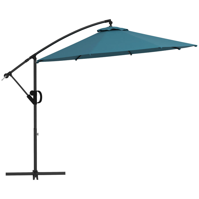 Cantilever 3m Banana Parasol with Cross Base - Round Hanging Patio Umbrella with Crank Handle, Tilt, and 8 Ribs - Ideal Shade for Outdoor Pool, Garden, Balcony in Blue