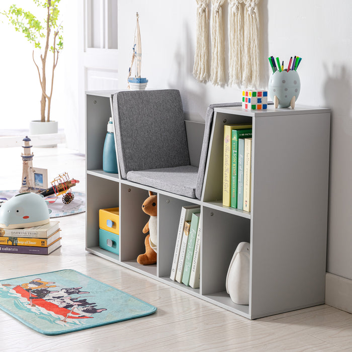 Kids Storage Organizer with Display Shelf - Multi-Compartment Cabinet for Toys, Clothes, and Books - Ideal for Children's Bedroom or Playroom in Grey