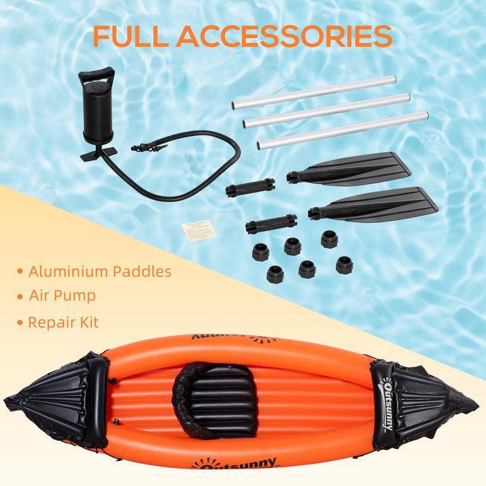 Inflatable Kayak Canoe for Solo Adventurers - Complete with Air Pump and Aluminum Oar, Vibrant Orange - Ideal for Water Sports and Leisure Activities