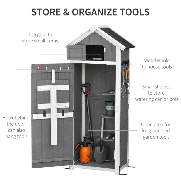 Garden Storage Shed - Multifunctional Wooden Tool Cabinet with Lockable Doors & Integrated Workstation - Spacious Outdoor Solution for Equipment & Supplies, 182x78x52.5 cm, Grey