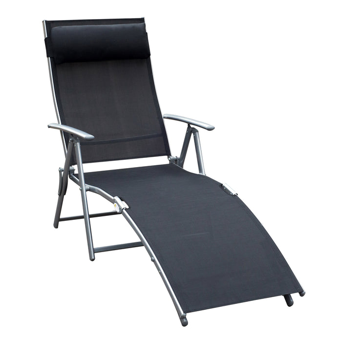 Texteline Recliner Chair - Adjustable Sun Lounger, Foldable Patio Furniture, 5 Recline Levels, Black - Ideal for Garden Relaxation and Outdoor Comfort