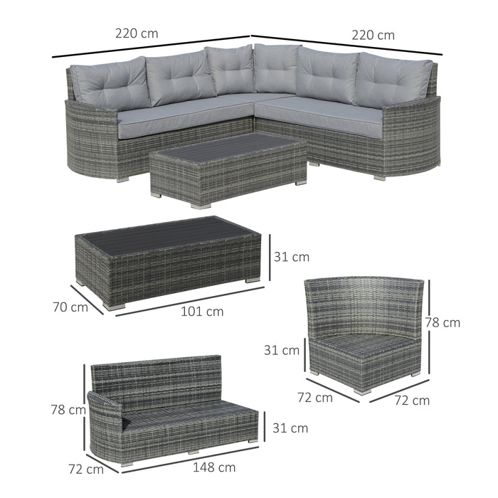 5-Seater PE Rattan Sofa Set - Outdoor Patio Wicker Sectional Conversation with Aluminium Frame and Padded Cushion, Mixed Grey - Perfect for Garden Gatherings and Relaxation