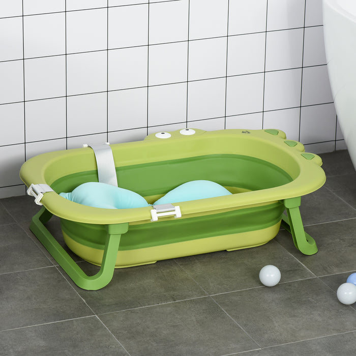 Ergonomic Baby Bath Tub with Cushion - Foldable, Non-Slip, Secure Design for Toddlers & Infants - Perfect for 0-3 Years, Portable and Easy Storage, Vibrant Green