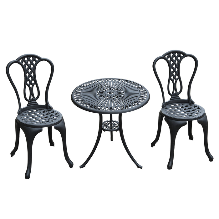 Cast Aluminium Bistro Set - 3-Piece Shabby Chic Patio & Outdoor Furniture with Table and Chairs - Ideal for Garden Entertainment and Relaxation