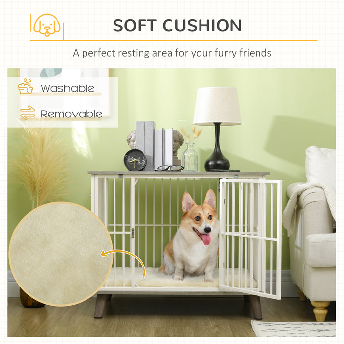 Indoor Dog Crate End Table with Soft Cushion - Lockable Kennel for Small Pets, 86x60x70 cm Grey - Stylish Home Decor and Comfortable Pet Haven