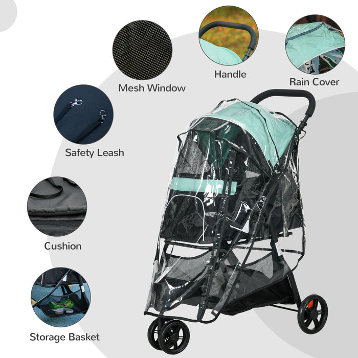 Foldable Canine Stroller with Weather Shield - Perfect for Extra Small & Small Dogs, Green - Outdoor Adventures for Puppy Comfort and Safety