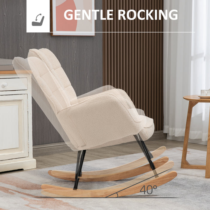 Nursing Rocker Armchair - Wingback Design with Plush Berber Fleece Upholstery - Cozy Glider for Nursery and Living Room Comfort in Beige