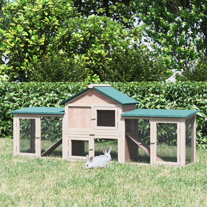 Deluxe Wooden Rabbit Hutch with Ladder - Spacious Bunny Cage & Outdoor Run House - Ideal for Safe Pet Shelter and Play Area