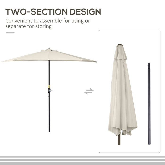 Half Round Umbrella Parasol, 3m - White, Space-Saving Shade Solution - Ideal for Small Balconies or Patios