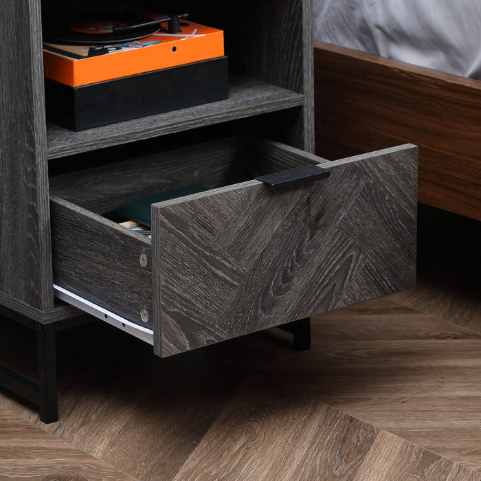 Dark Grey Bedside Tables Set of 2 - Modern End Table with Drawer and Shelf, Sturdy Steel Legs - Ideal for Living Room and Bedroom Storage