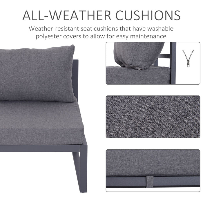 Aluminium Frame 5-Seater Sectional Sofa Set with Footrest - Outdoor Indoor Thick Padded Cushions and Coffee Table - Comfortable Lounging for Patio or Living Room