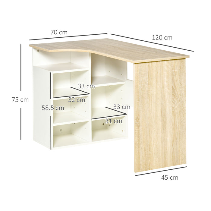 L-Shaped Corner Desk for Home Office - Study Table with Storage Shelf, PC Workstation in Oak and White - Ideal for Small Spaces and Productivity Boost