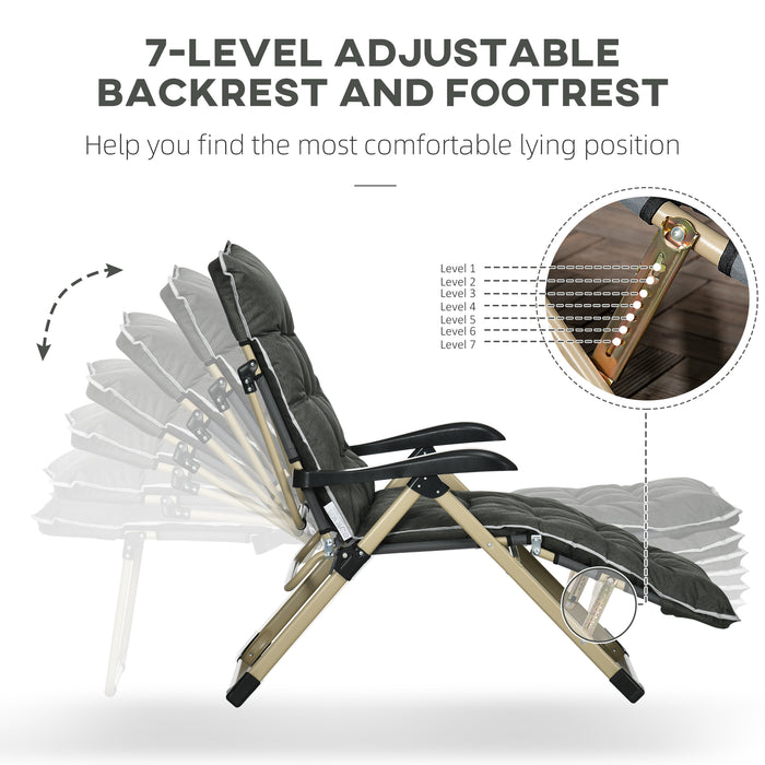 Adjustable Outdoor Sun Lounger - Folding Garden Chair with Cushion & Pillow, Reclining Backrest and Footrest - Perfect for Patio or Deck Relaxation