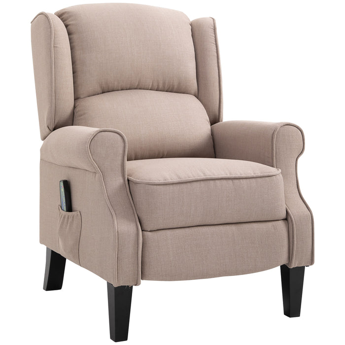 Heated Reclining Massage Armchair with Footrest - Beige Linen Fabric - Ideal for Relaxation and Comfort at Home