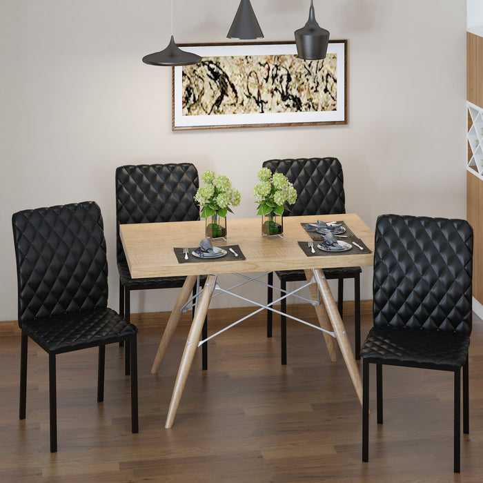 Contemporary Upholstered Faux Leather Dining Chairs - Sleek Metal-Legged Kitchen Seating, Set of 4, Black - Elegant Comfort for Modern Home Dining Spaces