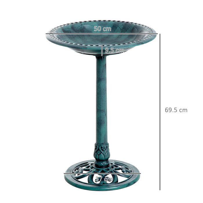 Scallop-Patterned Garden Bird Bath - Antique Green Decorative Outdoor Feeder Stand, 50cm - Attracts Wildlife & Enhances Garden Aesthetics