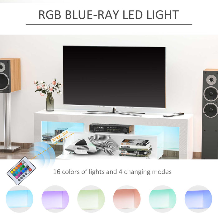 High Gloss Entertainment Center with LED RGB Lights - Holds Up to 65" TVs, Storage Console Table - Modern Living Room Furniture with Remote Control