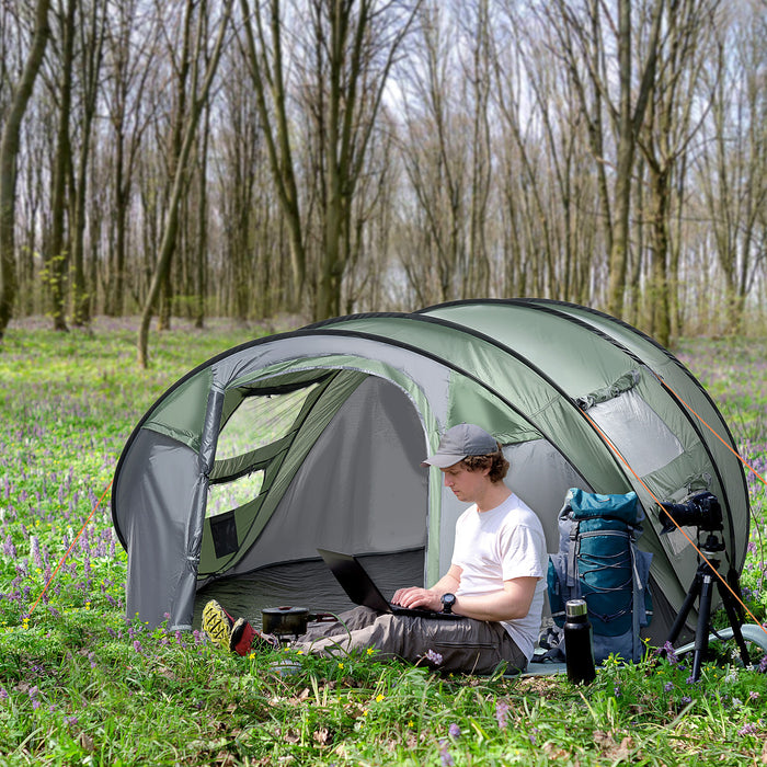 Family-Sized Pop-up Tent for 4-5 People - Waterproof Camping Shelter with Mesh and PVC Windows - Convenient Portable Design for Outdoor Trips in Dark Green