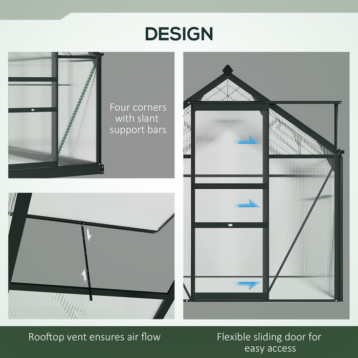 Large Walk-In Clear Polycarbonate Greenhouse - Sturdy Aluminium Frame & Galvanized Base, Sliding Door - Ideal for Garden Plant Growth, 6x8ft