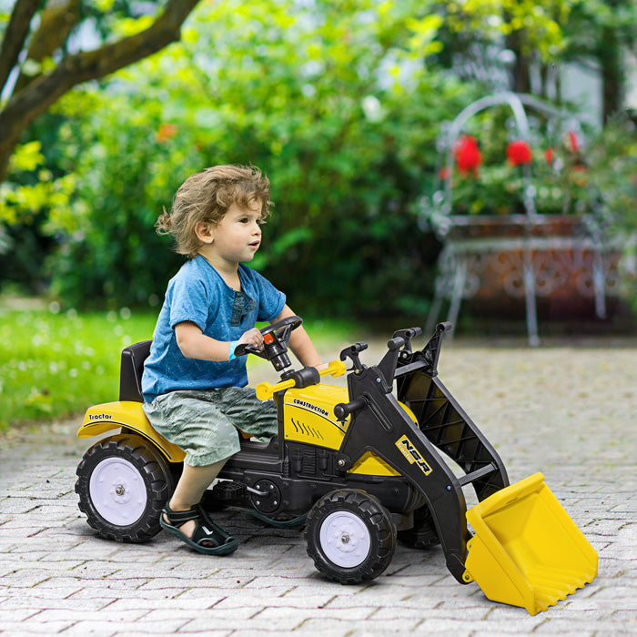 Pedal-Powered Excavator Go Kart with Front Loader Digger - Four-Wheeled Outdoor Ride-On Toy for Kids - Ideal for 3-Year-Olds