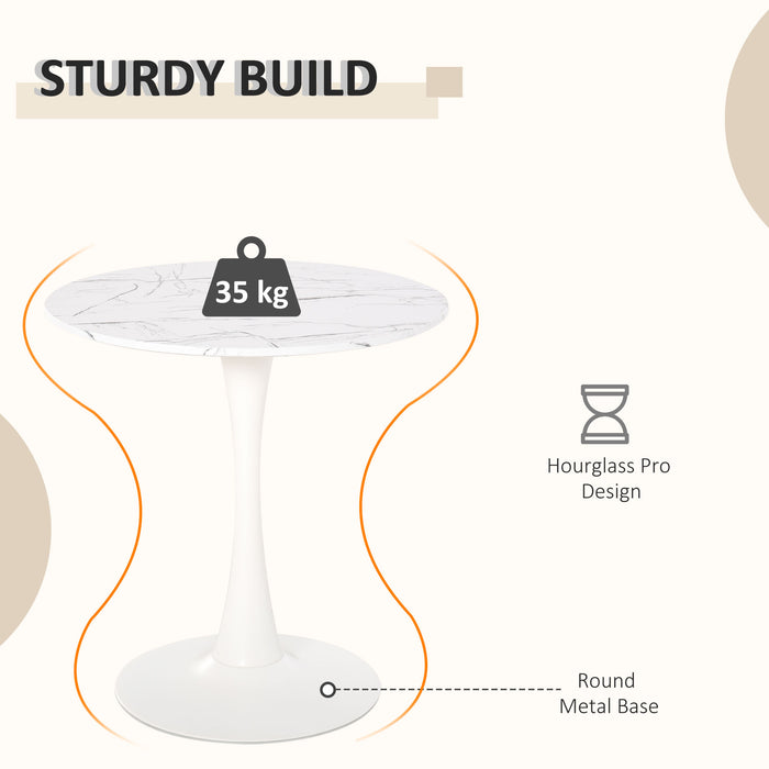 Round White Dining Table - Contemporary Leisure Coffee Bistro Design with Sturdy Metal Base - Ideal for Kitchen & Dining Room Use