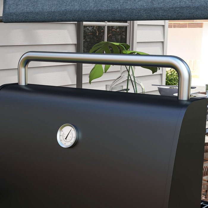 Outdoor Charcoal BBQ Grill on Wheels with Side Shelves - Sturdy Mobile Barbecue Trolley in Black - Ideal for Patio Cooking and Entertainment