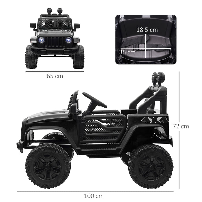 Kids Electric Ride On Off-road Car Truck with Parental Remote Control - 12V Battery-Powered with 2 Motors, Horn, Lights - Ideal for 3-6 Years Old, Black