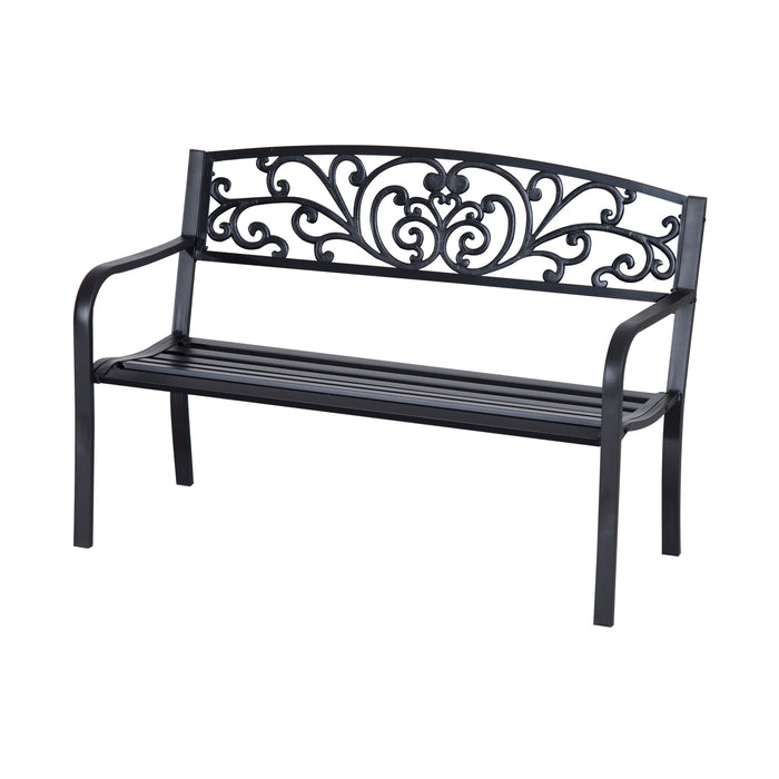 2-Seater Metal Garden Park Bench - Porch and Patio Seating Outdoor Furniture - Weather-Resistant Comfort for Couples and Friends